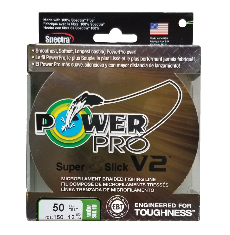 Power Pro Super 8 Slick V2 Hi-Vis Aqua 50 lb 150 yds Braided Fishing Line