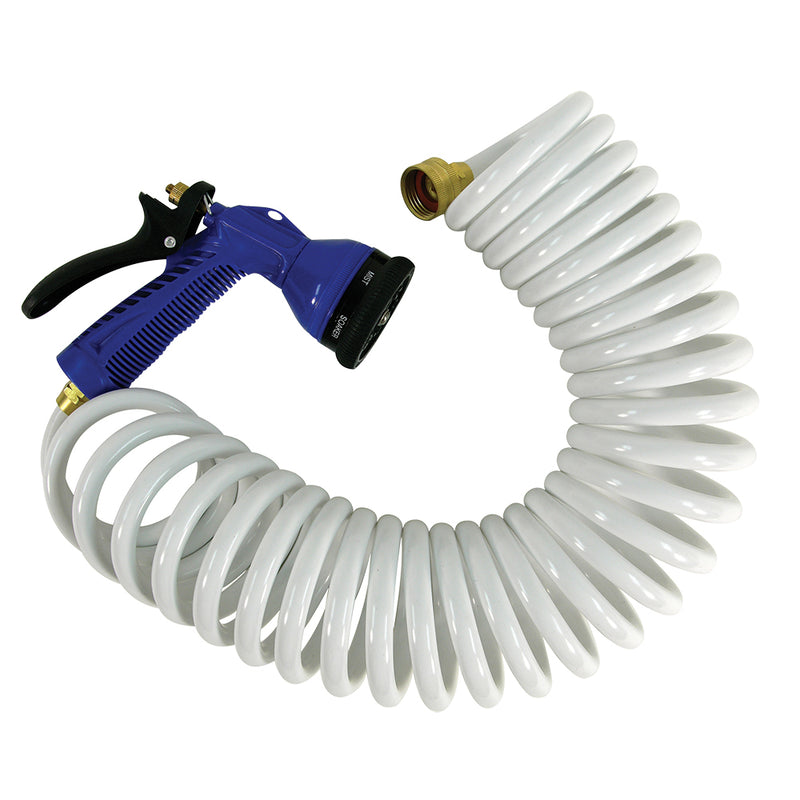 Whitecap 15 White Coiled Hose wAdjustable Nozzle P0440