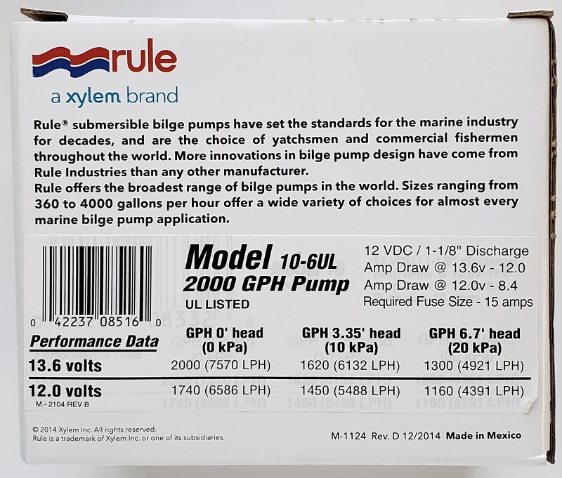 Rule 2000GPH Bilge Pump Model 10-6UL