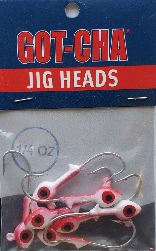 Sea Striker Got-Cha White/Red Jig Heads 1/4oz 7pk HSWG14-91S